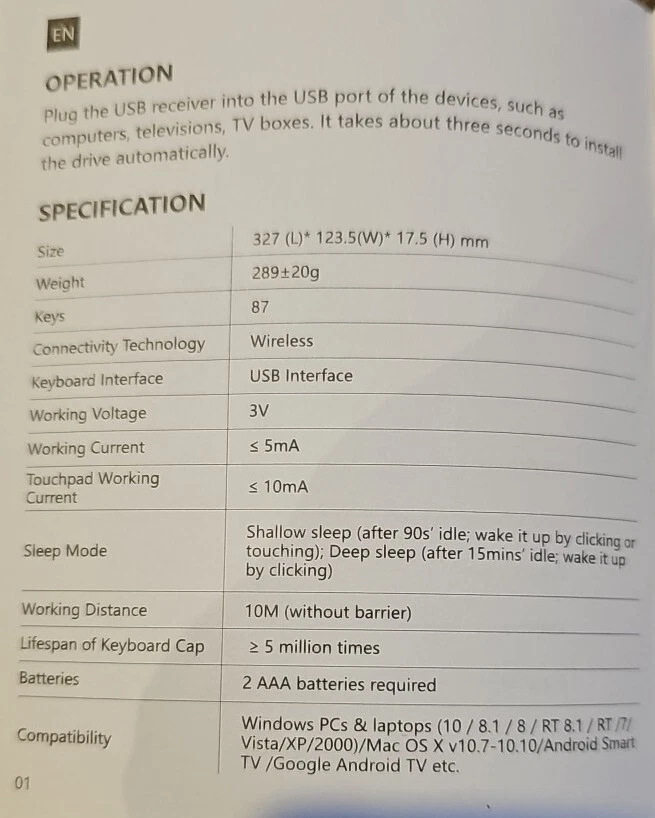 Wireless VICTSING KG3608 Touch Keyboard Touchpad - Image 3 of 4