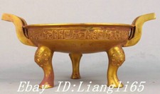 11" Old Dynasty Bronze Ware Gold 3-Bein Inschrift Beast Head Plate Dish Tray