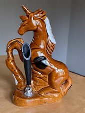 Vintage Ceramic Desktop Pen Holder Brown Rearing Unicorn