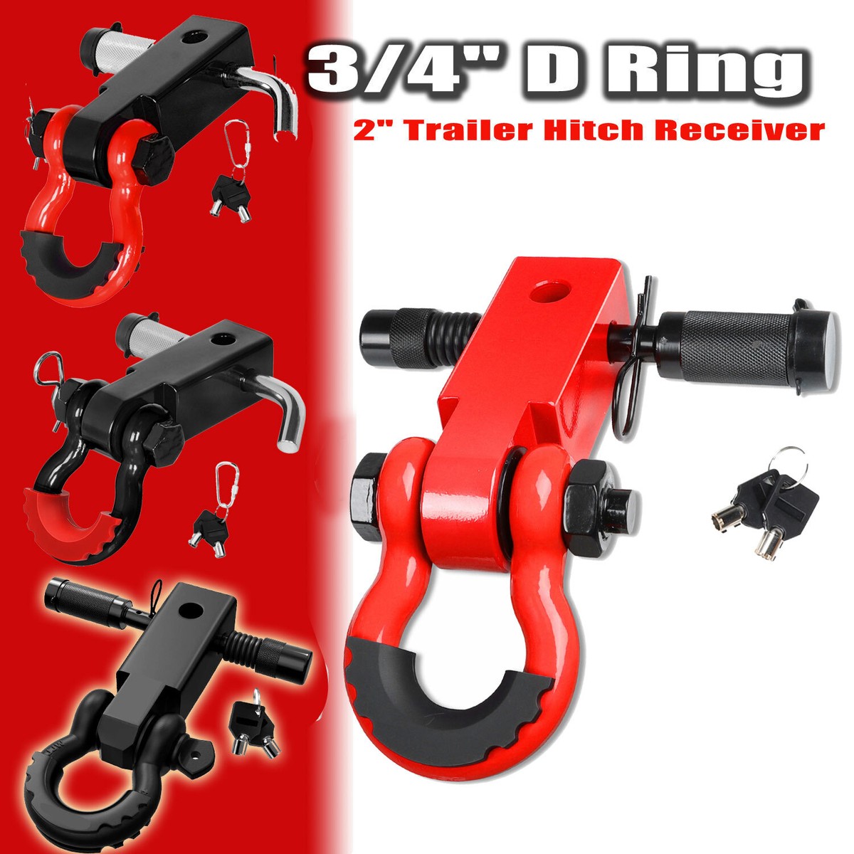 Receiver Hitch D-Ring With 5T 3/4In Shackle Tow Hook Winch Mount To 2