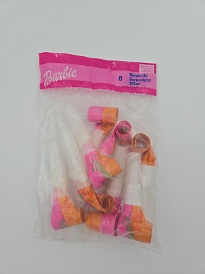 Vintage 2001 Pack Of 8 BARBIE Blowout PARTY FAVOR Noisemaker  Pink & Orange 