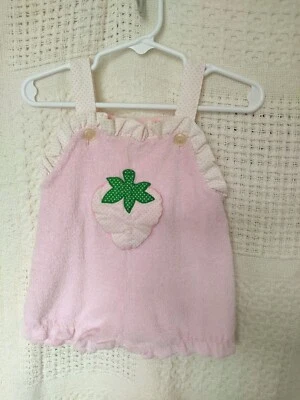 Vintage Strawberry Overall Romper Terry Material Size 12 Months - Photo 1/4