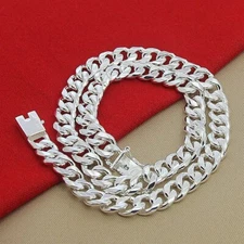 Stylish Statement 10MM 22 inch Men's 925 Silver Cuban Link Chain Necklaces