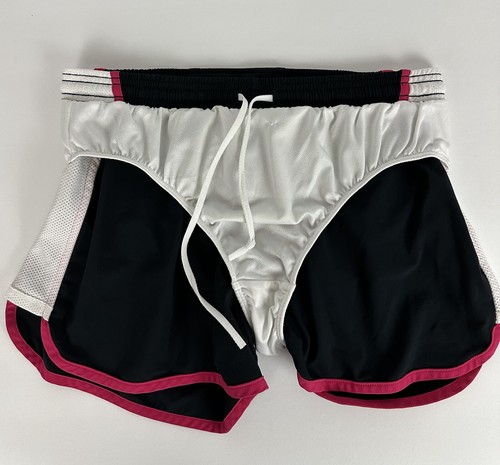 Under Armour Womens Lined Athletic Shorts Medium Black Pink Logo Drawstring 3" - Picture 8 of 10