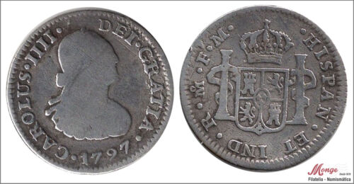 Spain Carlos IV 1/2 Real 1799 FM Mexico Ag MBC 1291