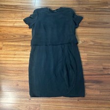 Vtg shomi silk Black Dress Short Sleeve Sheath Cocktail Party Career