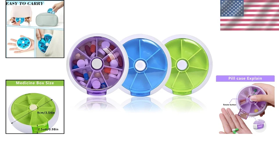 Estuche para pastillas sin BPA - Lindo organizador semanal con 7 compartimentos para medicamentos Foto 2 de 4