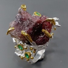 Hervorragender Designerring -925er Silber-14ct Gold-Turmalin-Brocken-RG19-60