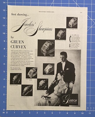 Vintage Print Ad Gruen Curvex Watch Elegant Formal Man Woman Mink 13.5'' x 10.5''