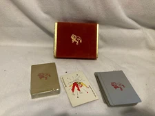 Vtg Brown & Bigelow Redi-Slip 1960s Bulldog Logo Playing Card 2 decks velvet box