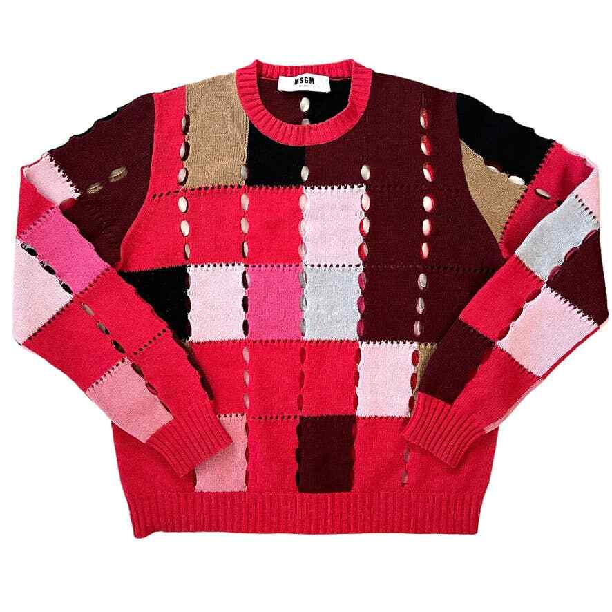 MSGM Patchwork Perforated Wool-Blend Crewneck Swe… - image 2