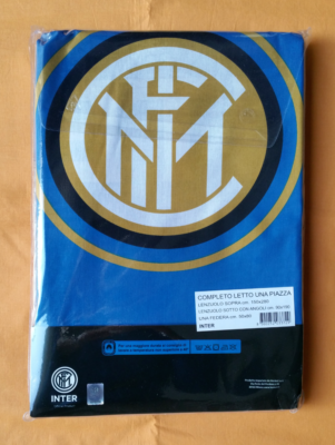Inter F.C. Parure Copripiumino Singolo E Completo Letto: Set Ufficiale Con Logo Nuovo, 100% Cotone, Lenzuolo Con Angoli