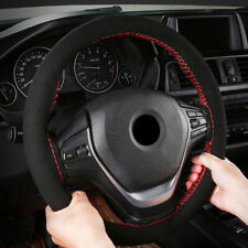 9268 Black Suede Red Sight Line Racing Steering Wheel Cover Overlay