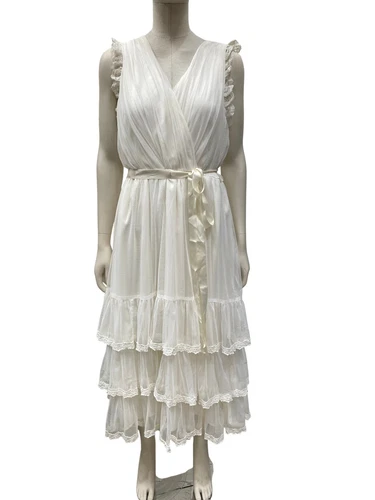 Newbie Sleeveless Layered Dress XL Pleated V-Neck Ivory 1 ZMQ002