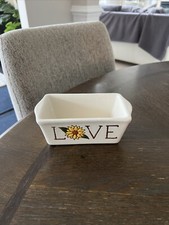 Nantucket Stoneware Bread Loaf Sunflower LOVE Flowers 6"x3" Baker