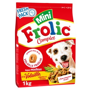 LOT DE 10 - FROLIC Complet Croquettes pour chien Mini à la volaille - sachet de