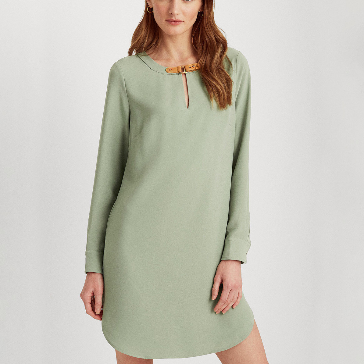 Lauren Ralph Lauren Womens Green Buckle Trim Double-Faced Shift Dress Size