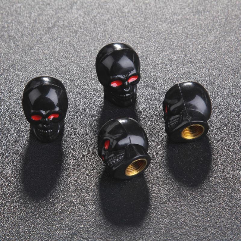 4x Skull Black Car Valve Stem Air Cap Cover Tire Wheel Motorcycle/Bike Universal