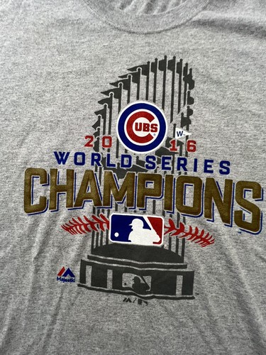 CHICAGO CUBS Shirt Men’s Gray Size Large 2016 World Series Champions - Picture 2 of 8