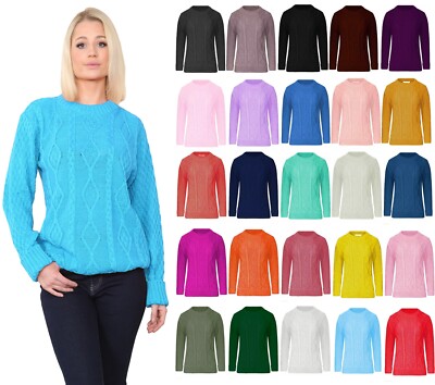 Women's Chunky Cable Knit Long Sleeve Sweater - Oversized Crew Neck Winter Jumper 4 thumbnail image