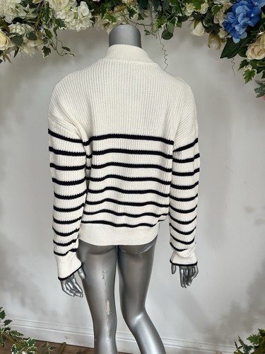 Maglione JOULES Cove Chunky lavorato a maglia taglia 8 e 22 vestibilità rilassata crema righe blu navy NUOVO - Foto 8 di 22