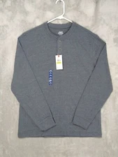 Izod Saltwater Shirt Mens Medium Gray Henley Relaxed Classics Long Sleeve