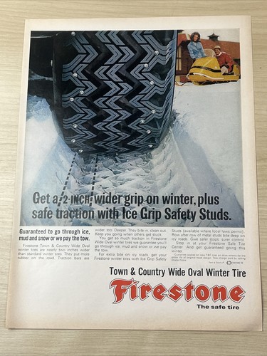 Firestone Wide Oval Winter Tire Snow Vintage Print Ad 1968 Life Magazine