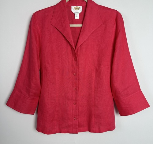 Talbots Womens Blazer Irish Linen Pink Button Up 3/4 Sleeve Size 10 - Picture 3 of 11