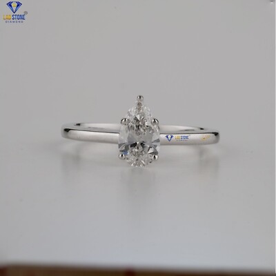 0.87 TDW Pear cut Diamond Ring Labgrown Ring 925 silver Labstone