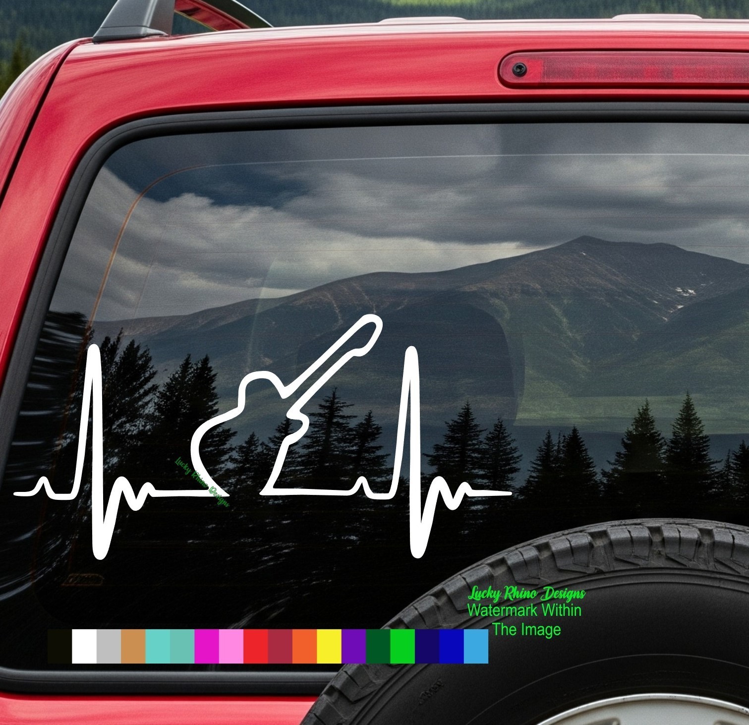 Guitar Heartbeat EKG Lifeline Decal Car Window Vinyl Sticker