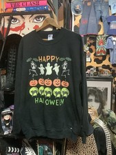 Vintage Spooky Halloween Glows In The Dark Bat Cat XL BLack Crewneck Sweatshirt