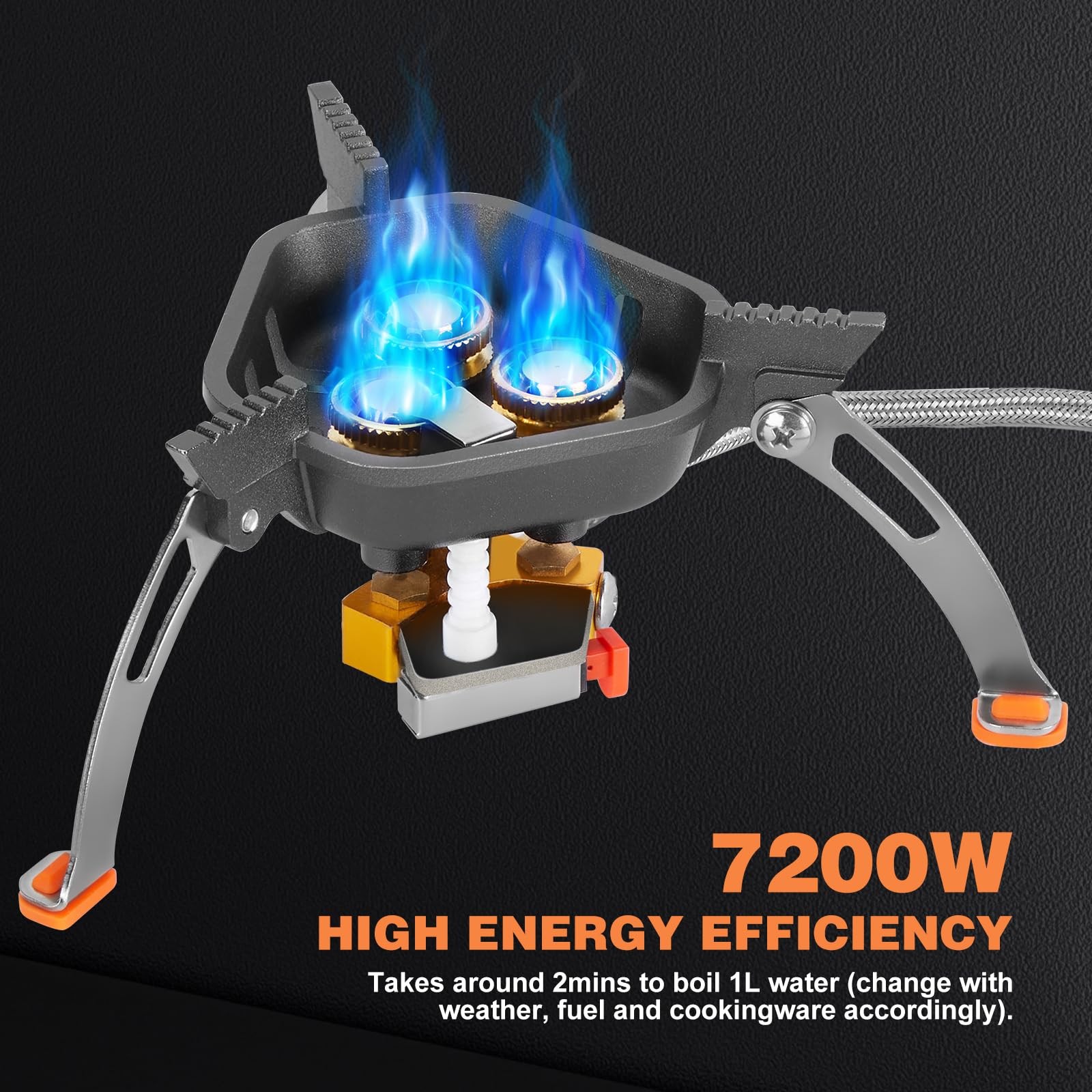 7200W Windproof Camping Stove, Camping Gas Stove with Piezo Ignition, Two Fue...