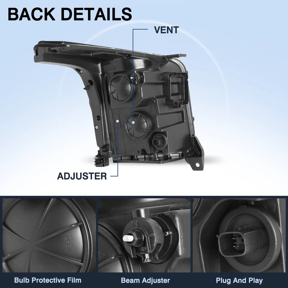 Faros halógenos negros transparentes L+R para GMC Yukon 2015-2020 con proyector LED DRL Foto 3 de 4