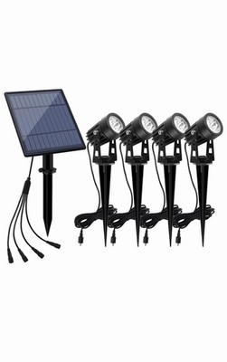 Solar LED Outdoor Landscape Spot Lights 4-Pack Black Dusk-to-Dawn Ground Stake