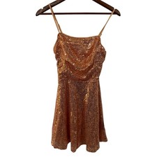 Cider Sequin Mini Dress Womens S Rose Gold Excellent Fit Flare Spaghetti Strap