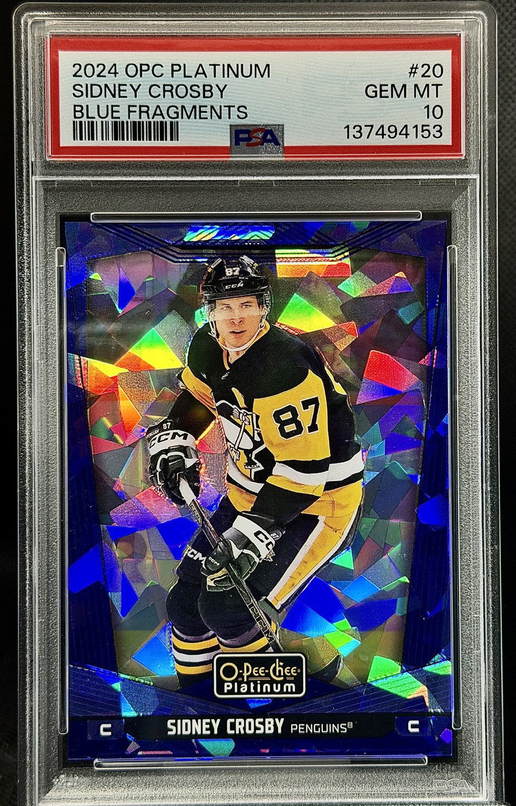 2024-25 O-Pee-Chee Platinum - Sidney Crosby #20 Blue Fragments /125 PSA 10 POP 2