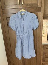 Jcrew Blue striped Mini Dress, Drawstring Waist Size 8