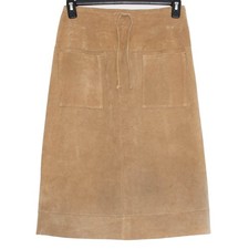 Vintage Suede Leather Midi Skirt 90s Tan Western Boho Prairie Cottage Y2K Medium