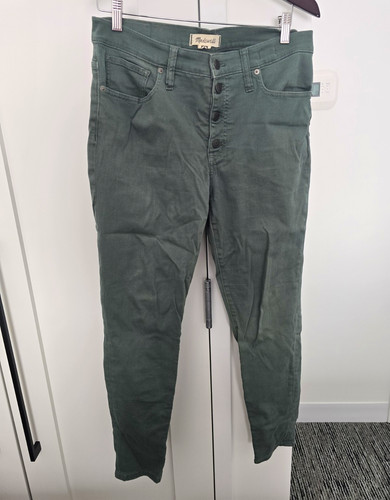 Madewell Women’s Mid Rise Skinny Jeans Green Denim Cotton 5-Pocket Button