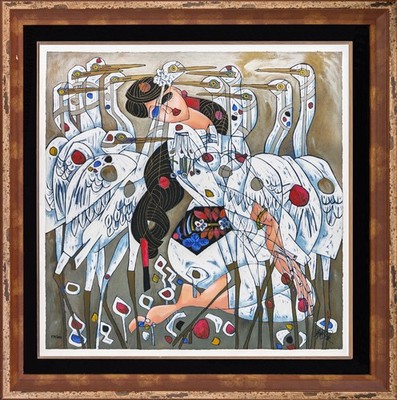 Jiang Tiefeng ''Morning with Cranes'' 2001 | Hand Signed Serigraph | 40x40'' Framed