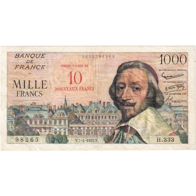 France, 10 Nouveaux Francs on 1000 Francs, Richelieu, 1957-03-07, H.333, TTB - Photo 1/2