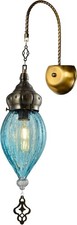Moroccan Style Antique Brass Glass Oriental Wall Light | E27 Bulb Base- Blue
