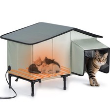 Heated Cat House Outdoor Cat House Insulated Large Elevated Weatherproof Fera...