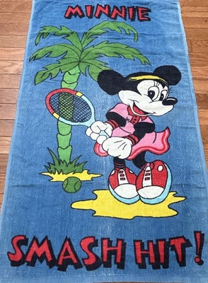 Vintage 80 s Minnie Mouse Smash Hit Tennis Beach Towel 52 X 27 Disney ALL COTTON