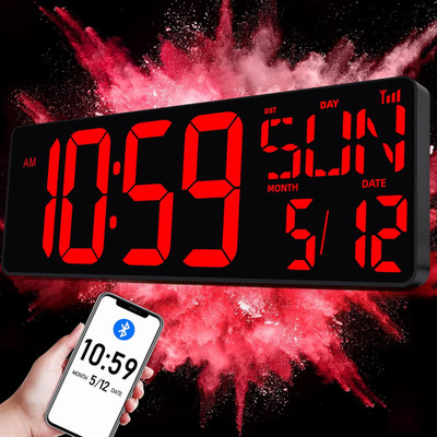 TXL 17.2'' Bluetooth Large LED Digital Wall Clock, Large Display Date and Temper