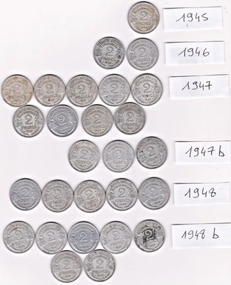 TRES BEAU LOT DE 39 PIECES DE 2 FRANCS MORLON DE 1945 A 1959 - - Photo 1/3