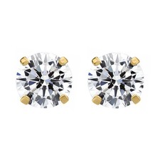 Genuine 14k Yellow Gold CZ 7mm Round Solitaire Screwback Safety Earring Studs