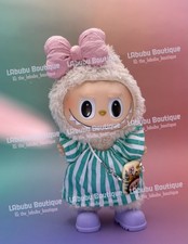 Sale: Labubu Fashion Outfit 17cm Premium Green Striped Dress Set No Doll 4 pcs