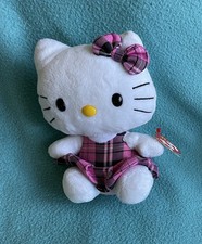 Ty Beanie Babies Hello Kitty Pink Plaid Bow Dress Plush Stuffed Animal Toy