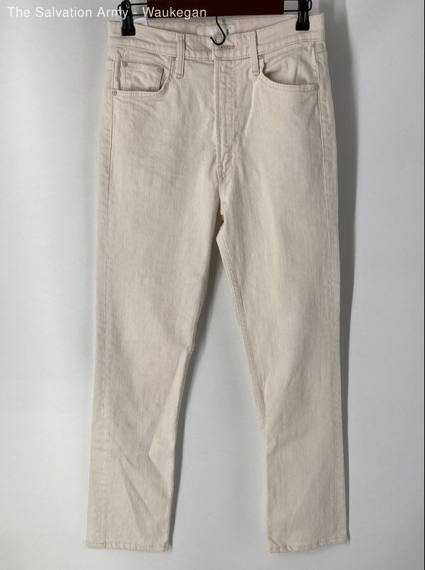 Mother Womens Light Beige Denim 5-Pocket Design Stretch Straight Jeans Size 28